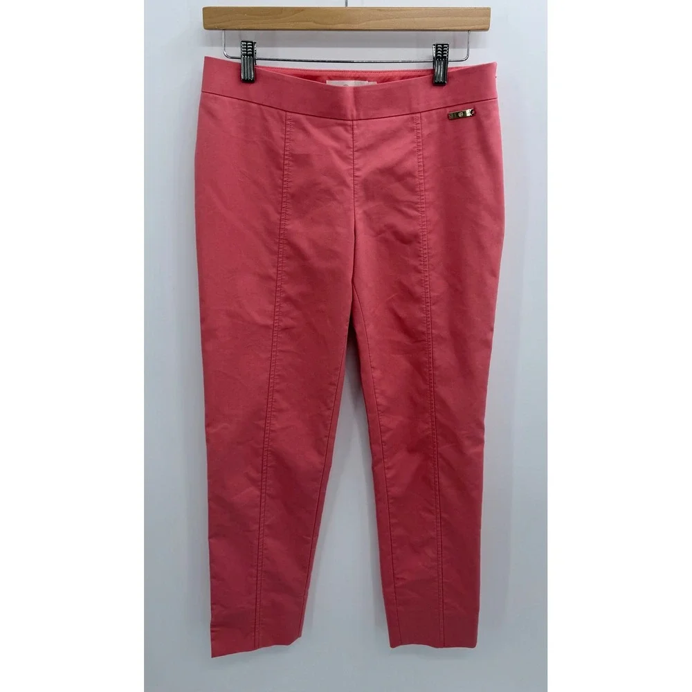 Tory Burch‎ Callie Cropped Ankle Pants Women 2 Coral Side Zip Logo Hardware Slim